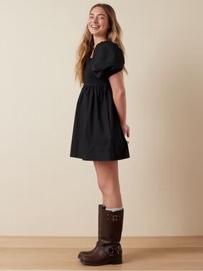 NWT American Eagle Black Puff Sleeve Smocked Mini Dress 100% Cotton Size Medium